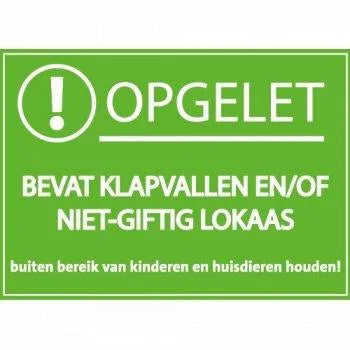 Sticker "Klapval / Niet giftig lokaas" (set 10 stuks) - Dierplagenshop