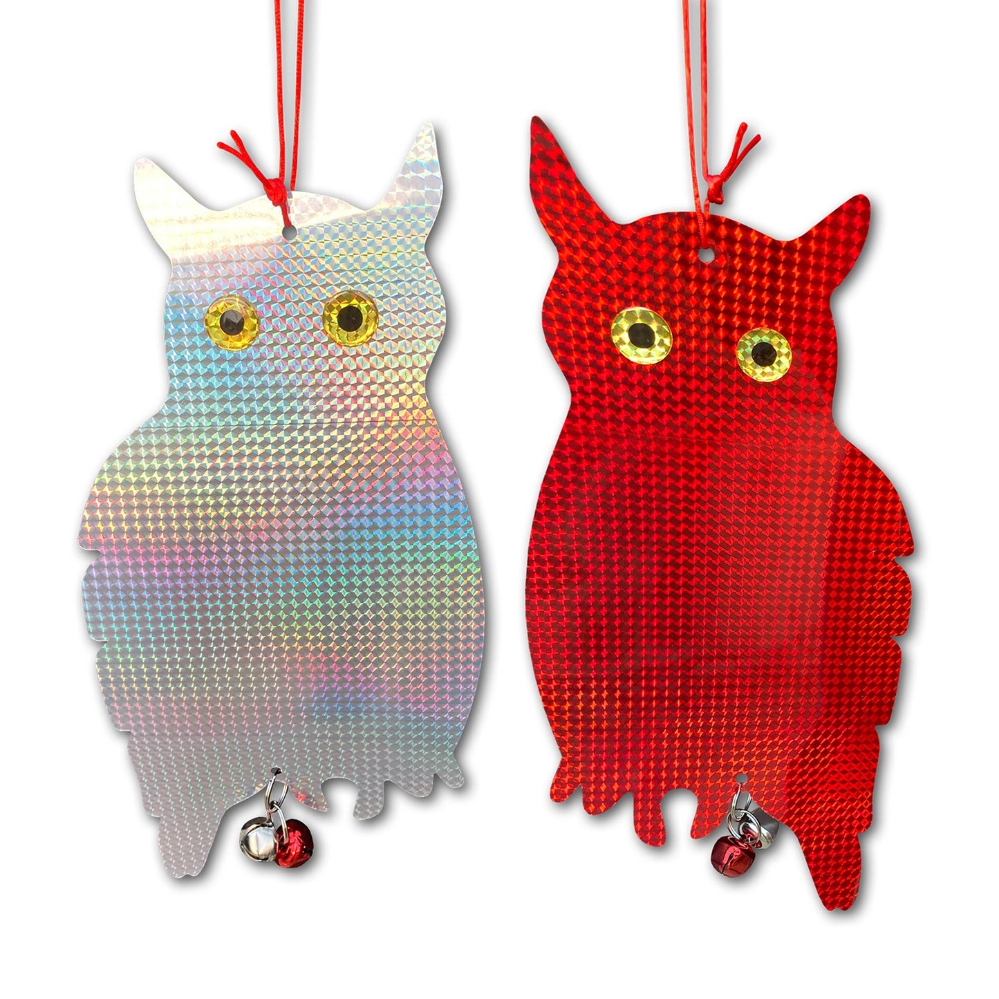 Reflective owl silver/red colored