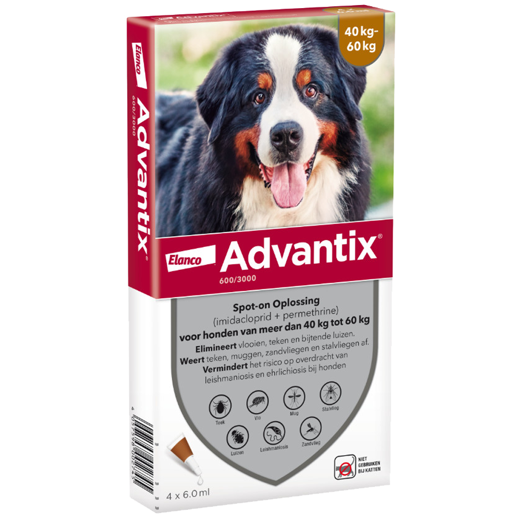 Advantix vlooien- en tekenpipet voor honden 600/3000 (40 tot 60 kg) 4 pipetten