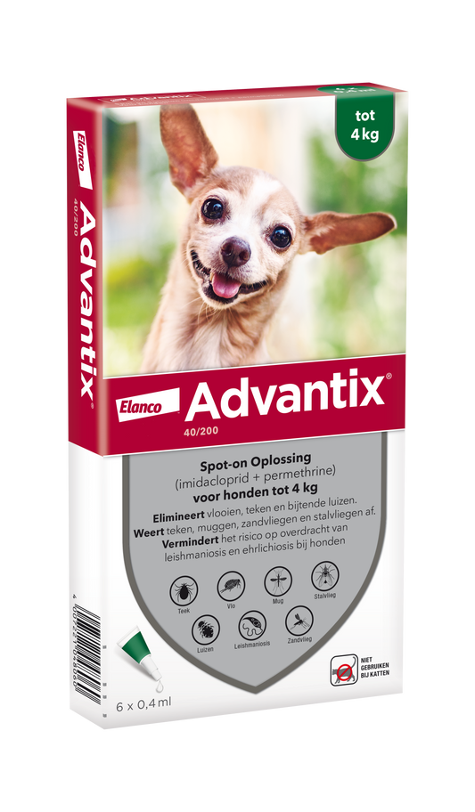 Advantix vlooien- en tekenpipet voor honden 40/200 (1,5 tot 4kg) 6 pipetten