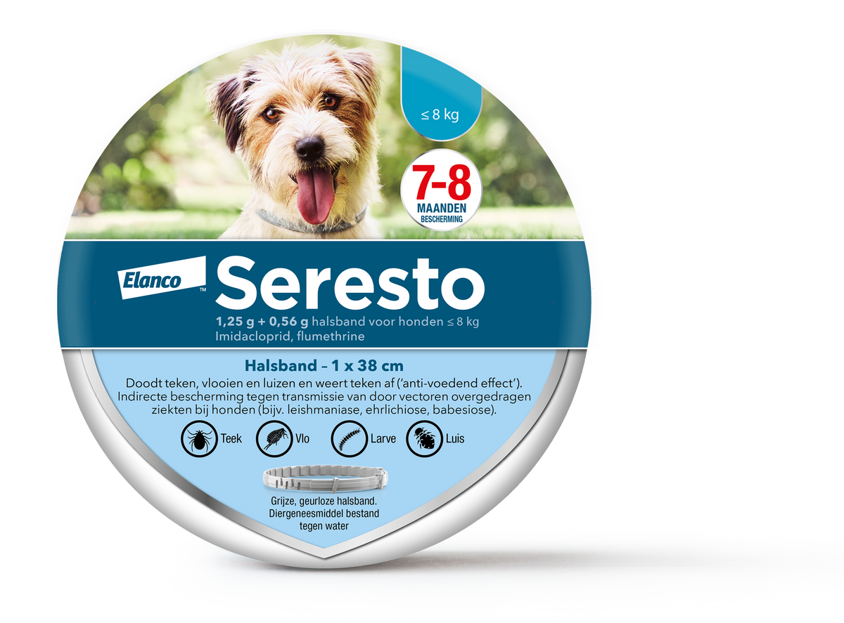 Seresto vlooien- en tekenband voor honden Tot 8 kg (1,25 g + 0,56 g)