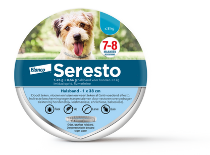 Seresto vlooien- en tekenband voor honden Tot 8 kg (1,25 g + 0,56 g)