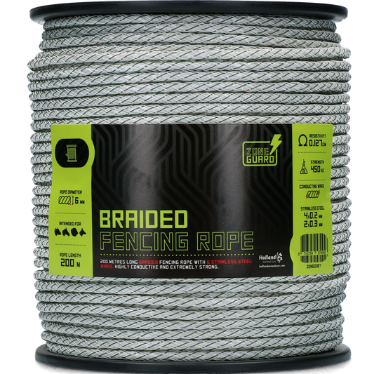 ZoneGuard 6 mm gevlochten afrasteringskoord wit groen 200 m