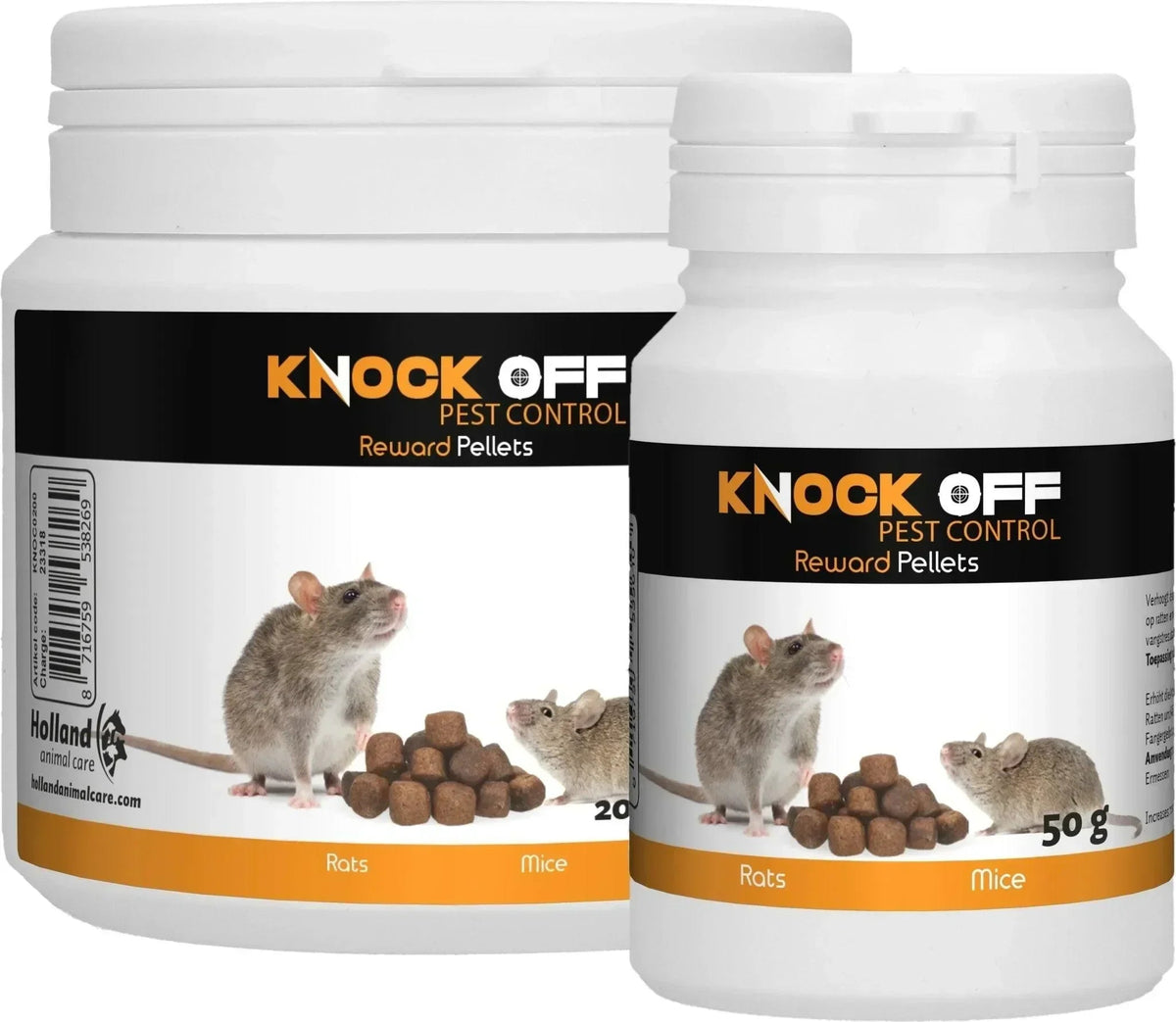 Knock Pestcontrol Traktatie Pellets, gifvrij lokaas voor muizenklem en rattenklem, 50 of 200 gram